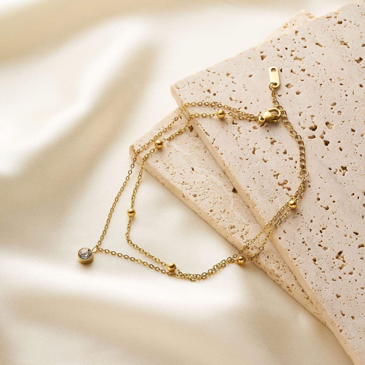 Single Diamond Beads Anklet