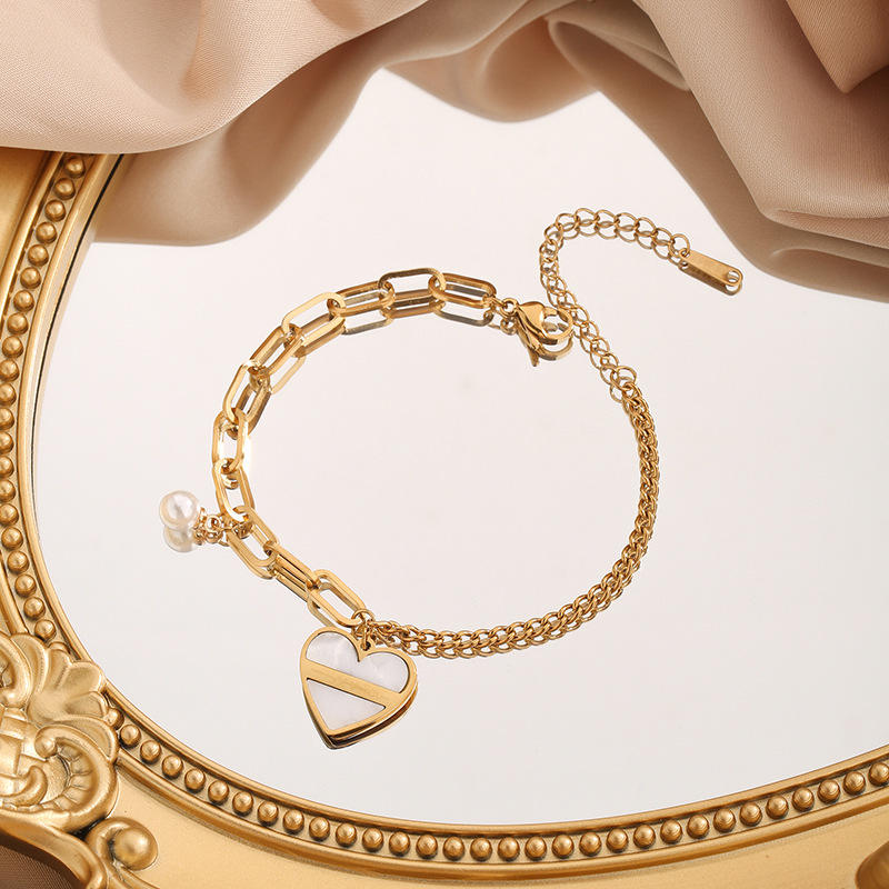 Love White Heart Pearl Charm Bracelet