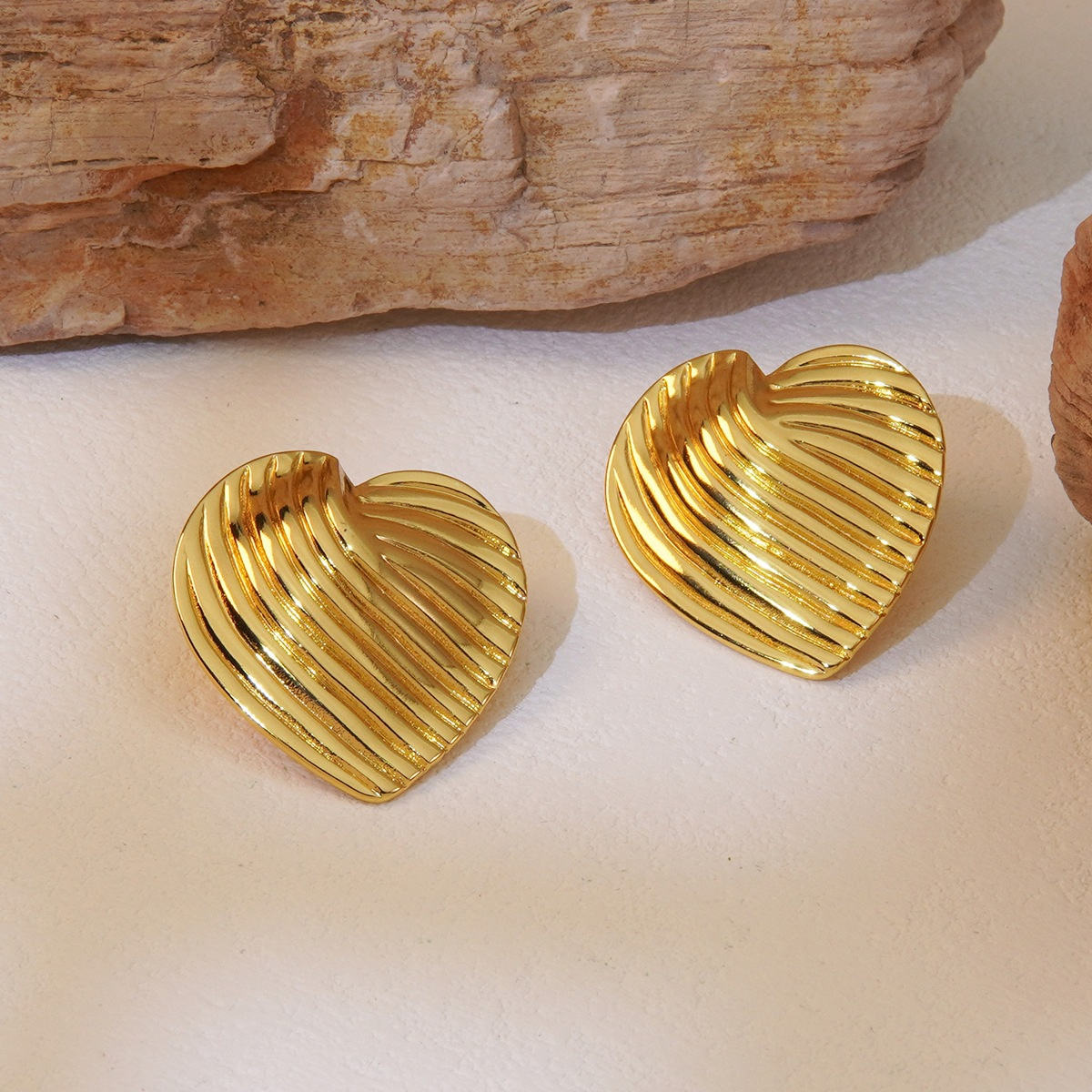 Sculpted Heart Stud Earrings