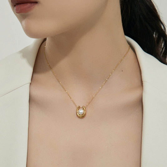 U Pearl Pendant Necklace