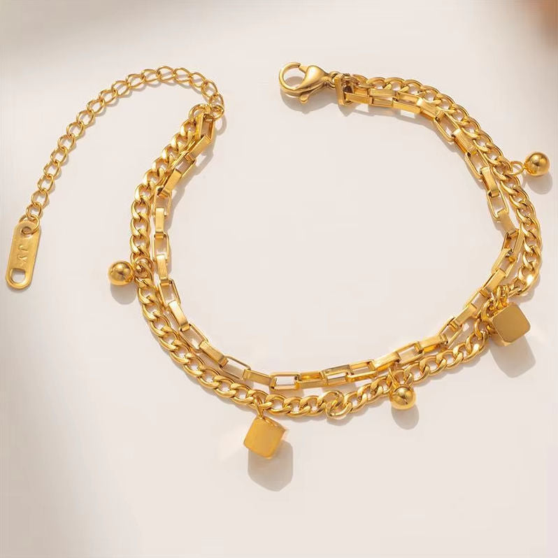 Double Layered Cube Charms Bracelet