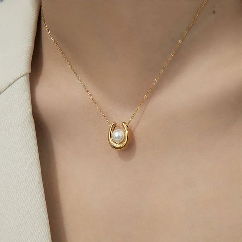 U Pearl Pendant Necklace