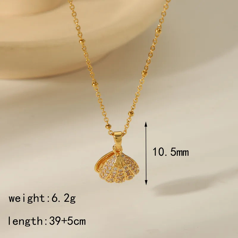 Shell Pearl Zircon Pendant Necklace