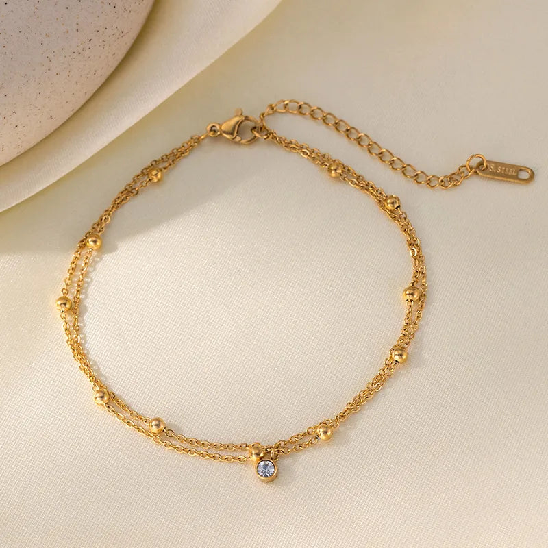 Single Diamond Beads Anklet