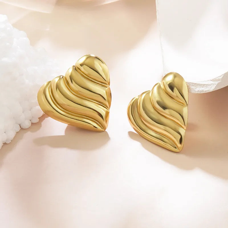 Wave Heart Stud Earrings