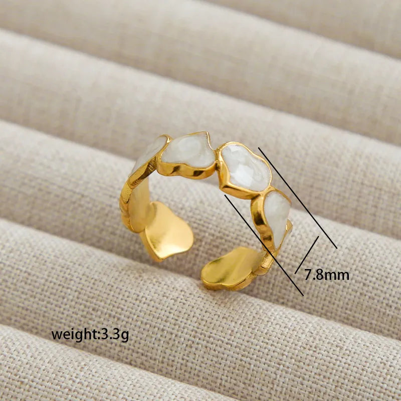 Heart White Enamel Ring