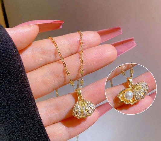 Shell Pearl Zircon Pendant Necklace