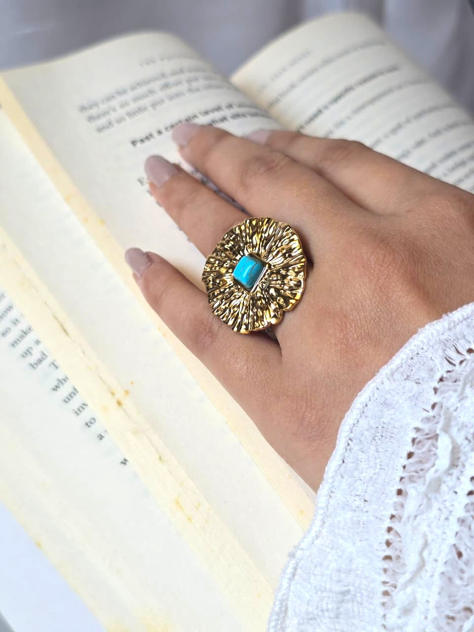 Turquoise Bloom Blue Stone Statement Ring